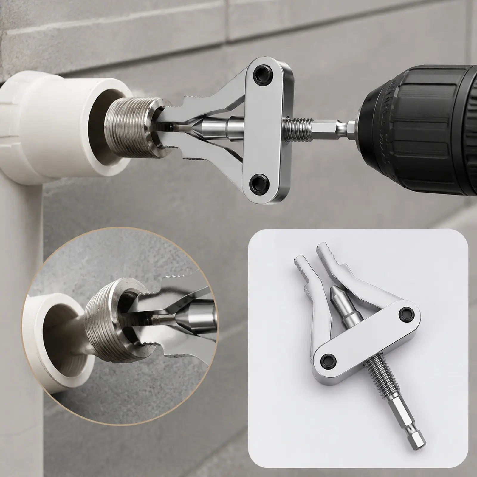 Hex‑Shank Broken Pipe Thread Extractor, Universal 1/2" 3/4" 1" Pipe Nipple Remover, Drill Powered Broken Thread Removal Plumbing‑Repair Tool for Rusty Faucet & Pipe Nipples.