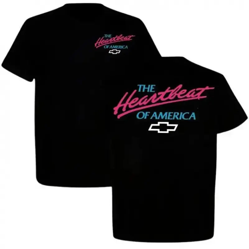 Retro Heartbeat of America Graphic T-shirt, Unisex 100% Cotton American Car Casual Top, Soft Breathable Round Neck Short Sleeve Tee, Dress, Jeans, Trouser, Menswear, Shortsleeve, Tshirt, Mens Clothing, Vintage Graphic Tees