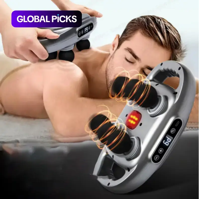 6-Head Back Massager with 9 Modes & 9 Intensity Levels, Muscle Massager with Red Light Heating, Professional Muscle Massage Tool for Home & Travel #GLOBAL PICKS