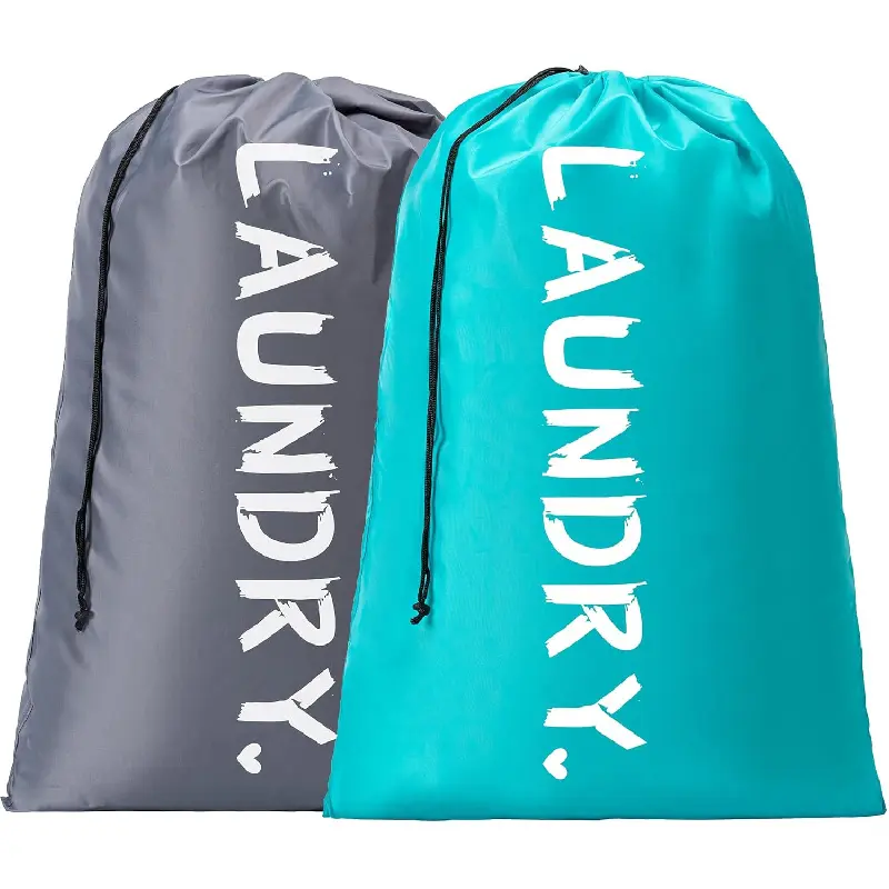 2 Pack XL Travel Laundry Bag, Machine Washable Dirty Clothes Organizer with Drawstring,Large Enough to Hold 4 Loads of Laundry, Easy Fit a Laundry Hamper or Basket Travel Essentials 24" x 36"