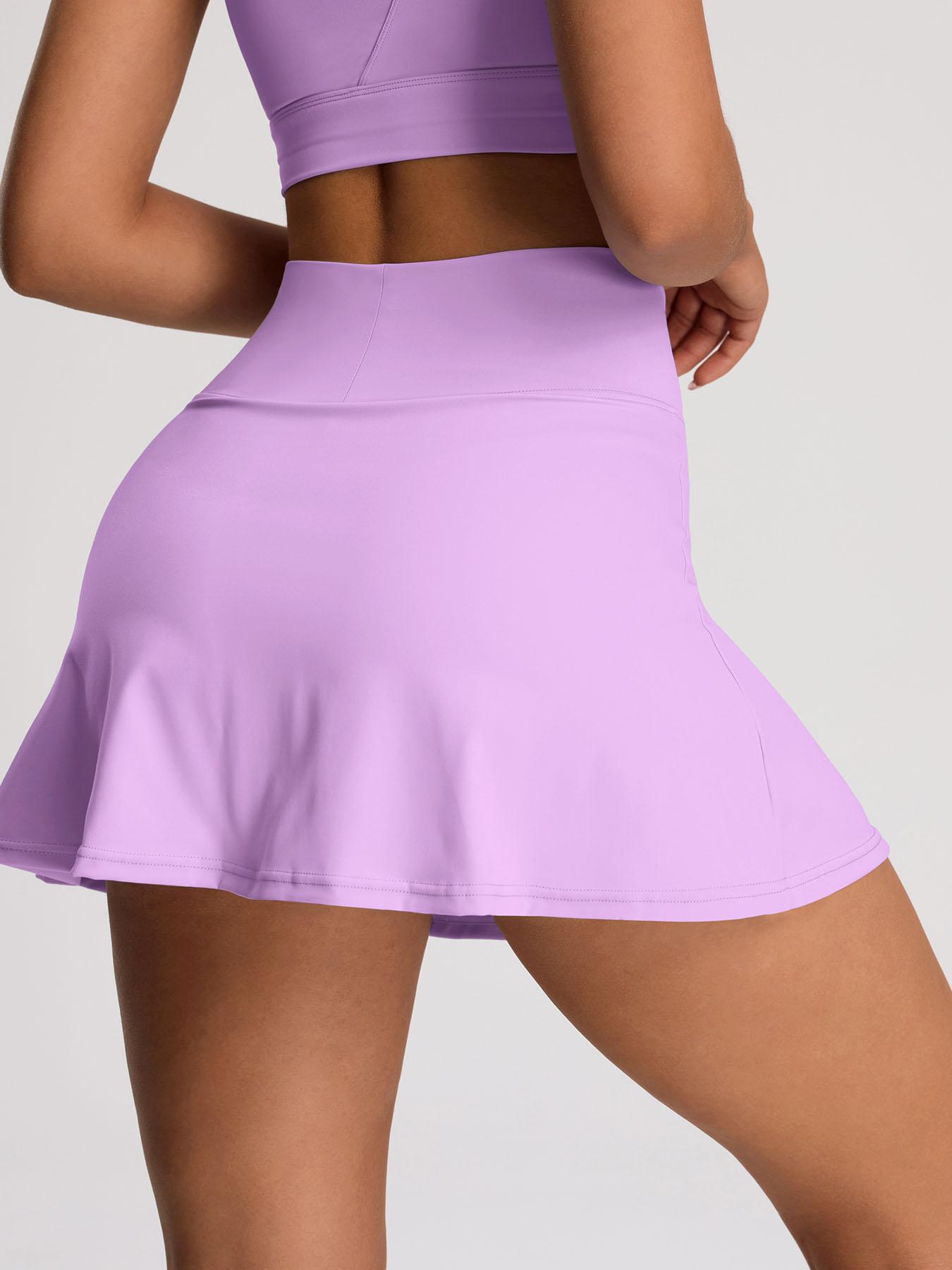 Women's Solid Color High Waist Sports Skort, Sporty Overlap Waist Mini Skirt with Panty, Ladies Sportswear for Tennis Golf Workout, Lightweight Athletic Skirts