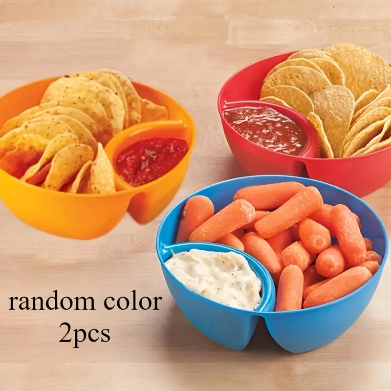 Two colorful plastic french fry bowls - versatile snack containers for dipping, serving and storage - non-breakable, space-saving, easy-to-clean kitchen essentials, suitable for restaurants and households
