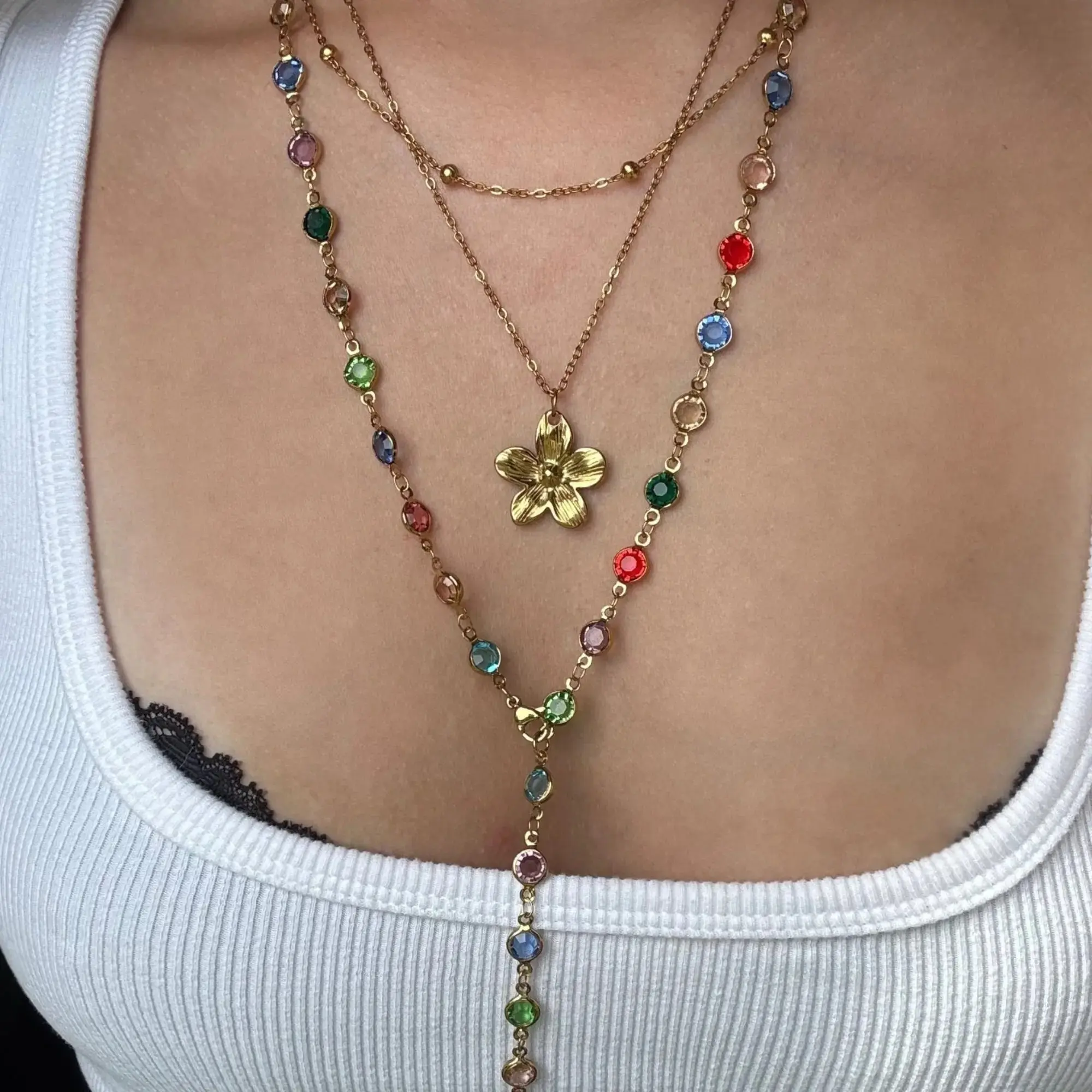 Gold or Silver Plated Women's Sunset Glow Rainbow Necklace Set