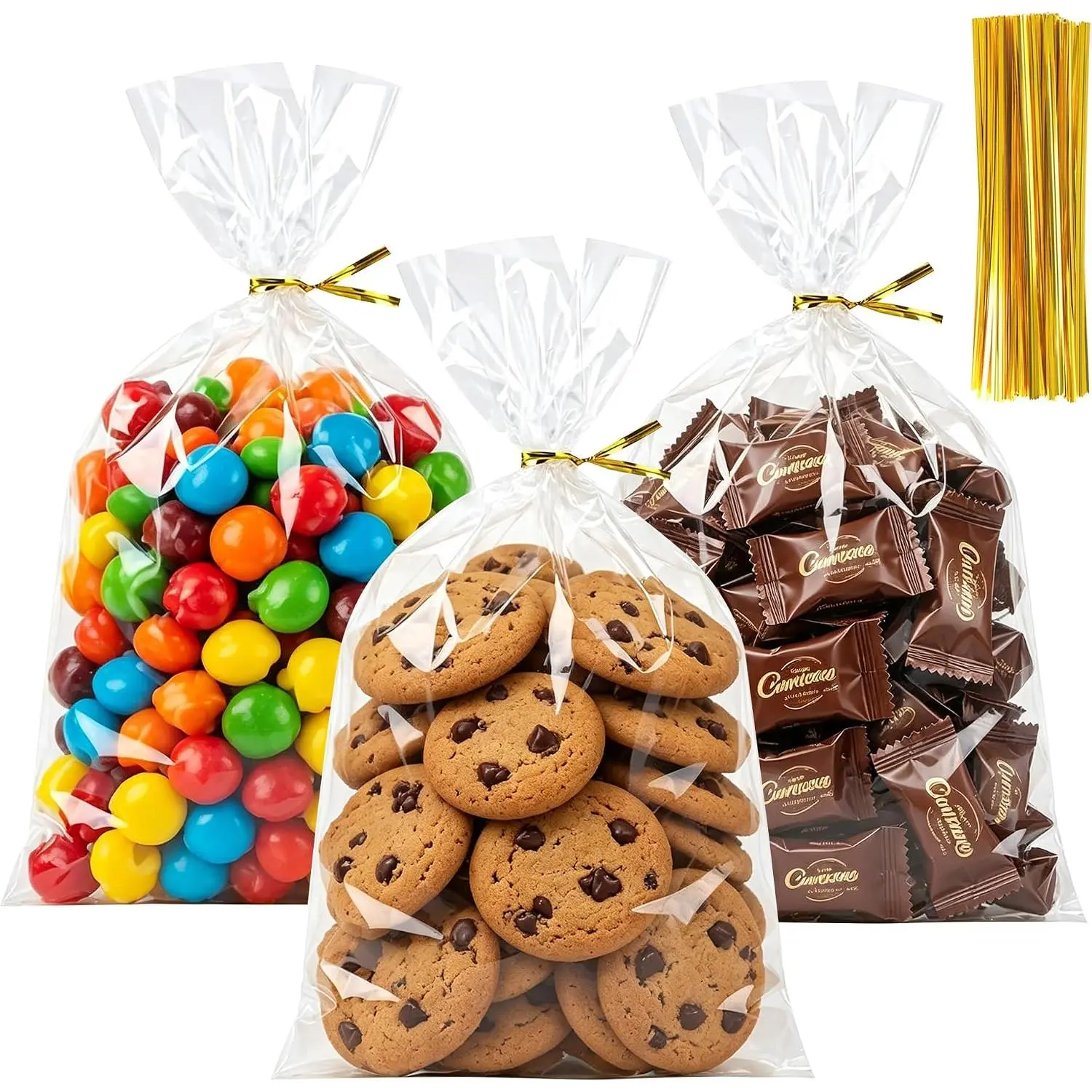 50 count Clear Cellophane  Bags - 6 x 10 Inches Cello  Bags with 60  Twist Ties -  Grade Plastic Packaging Bags for Cookies, Candy, Popcorn, Favors, Bakery & DIY Small Crafts