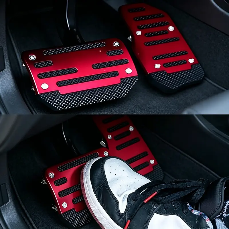 2-Pack Anti-Slip Car Pedal Red Alloy Brake, Throttle, Clutch Pedal Cover - For Car, SUV - Automatic Transmission Replacement Kit, Anti-Slip Rubber Foot Plate, Durable Foot Pedal |     Ergonomic Foot Pedal