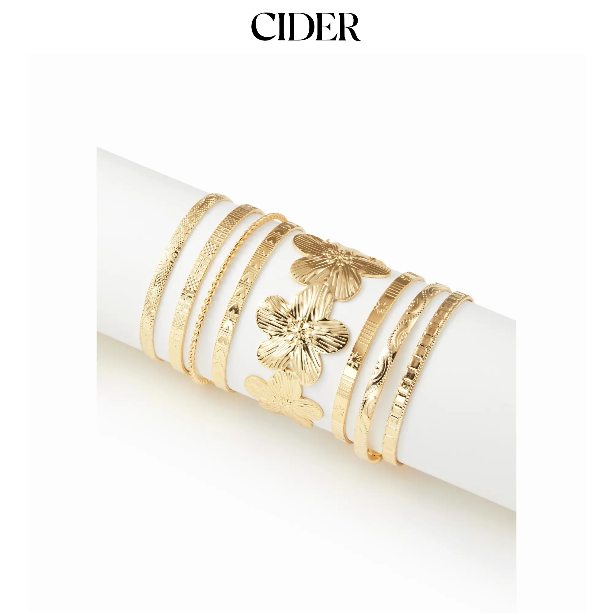 Cider 8 PCS TWISTED & TEXTURED & FLORAL BRACELET SET
