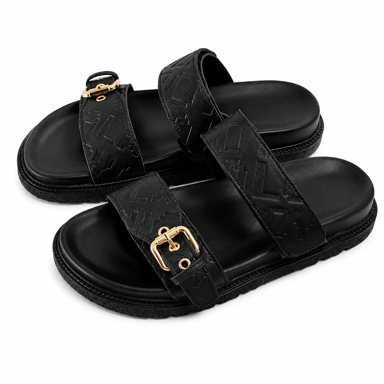 Women or men's Plus Size Casual Flip Flops Shoes Unisex Thick Sole Metal Buckle One-Word Velcro Flat Sandals Fashion Versatile Lazy Beach Shoes Indoor And Outdoor All Season