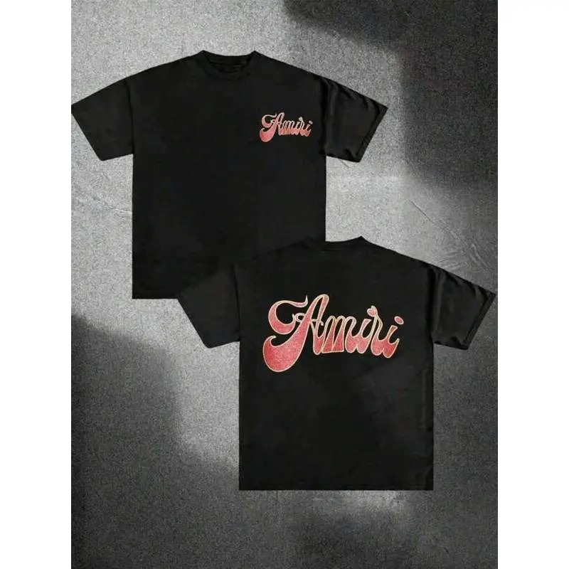 Red Glitter Amiris Lettering Y2K Double Sided Print T-Shirt |   220g 100% Cotton, Comfort Fashion Graphic Tee, Unisex Casual Summer Tops