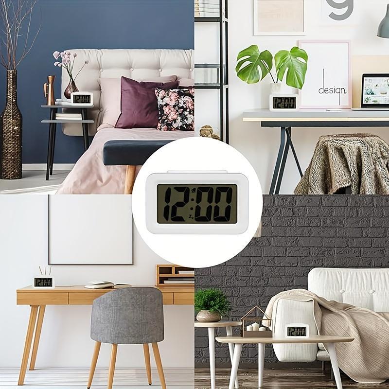 Creative Night Light Smart Alarm Clock, Bedside Silent LED Clock with Adjustable Brightness, Battery Operated Desk Clock for Bedroom, Home, Office, Dorm Room