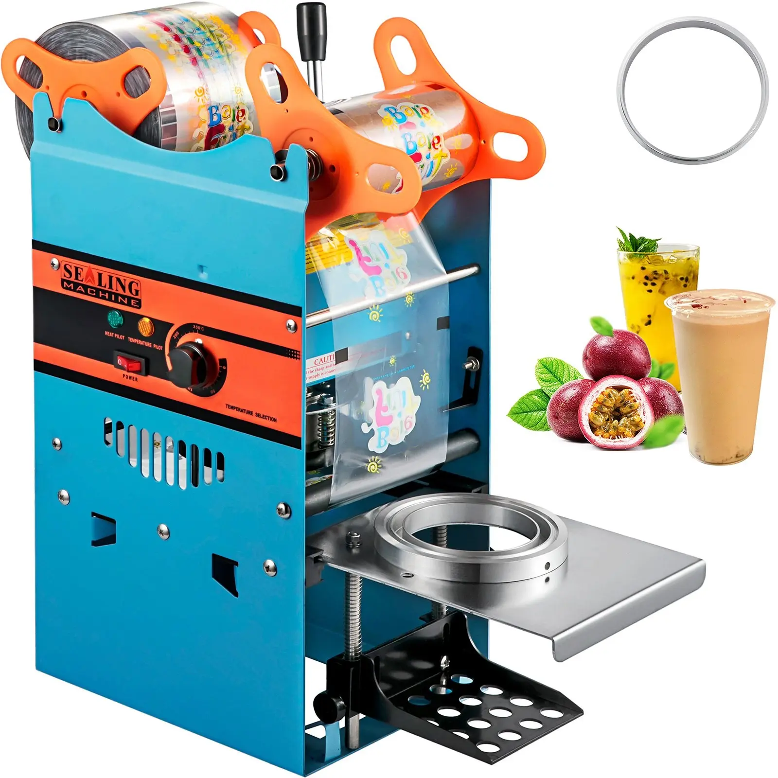 Manual Tea Cup Sealer Machine For Bubble Milk Tea, 300-500 Cups Per Hour, Blue Boba Tea Sealer, 90/95mm Cup Diameter, Heating Technology, Easy Operation, Durable Construction For Cafes And Tea Shops