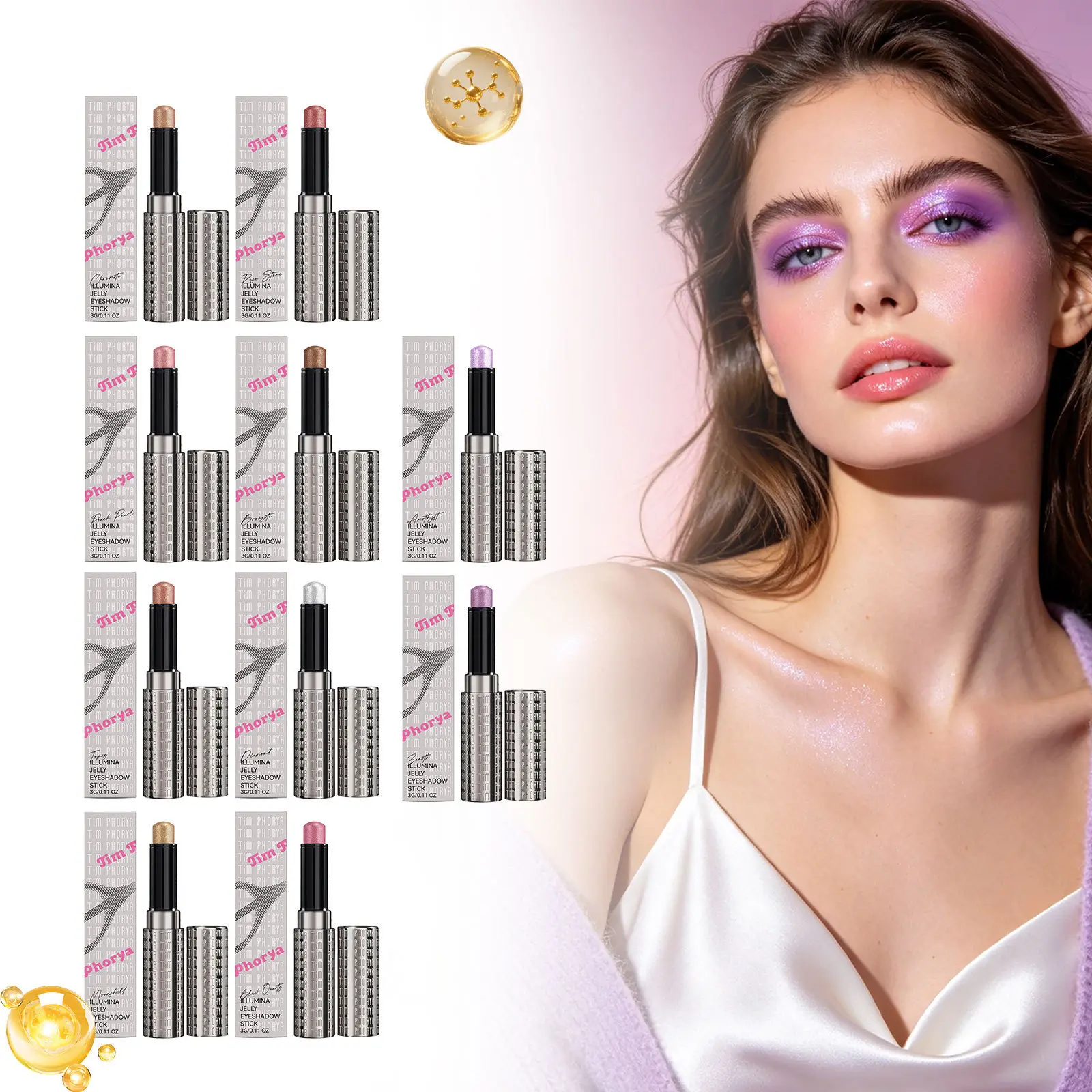 Glossy Shimmer Jelly Eyeshadow Stick - Bright, Clear, Hydrating, Smooth, Mild, Multi-Color for Daily & Appointment Makeup