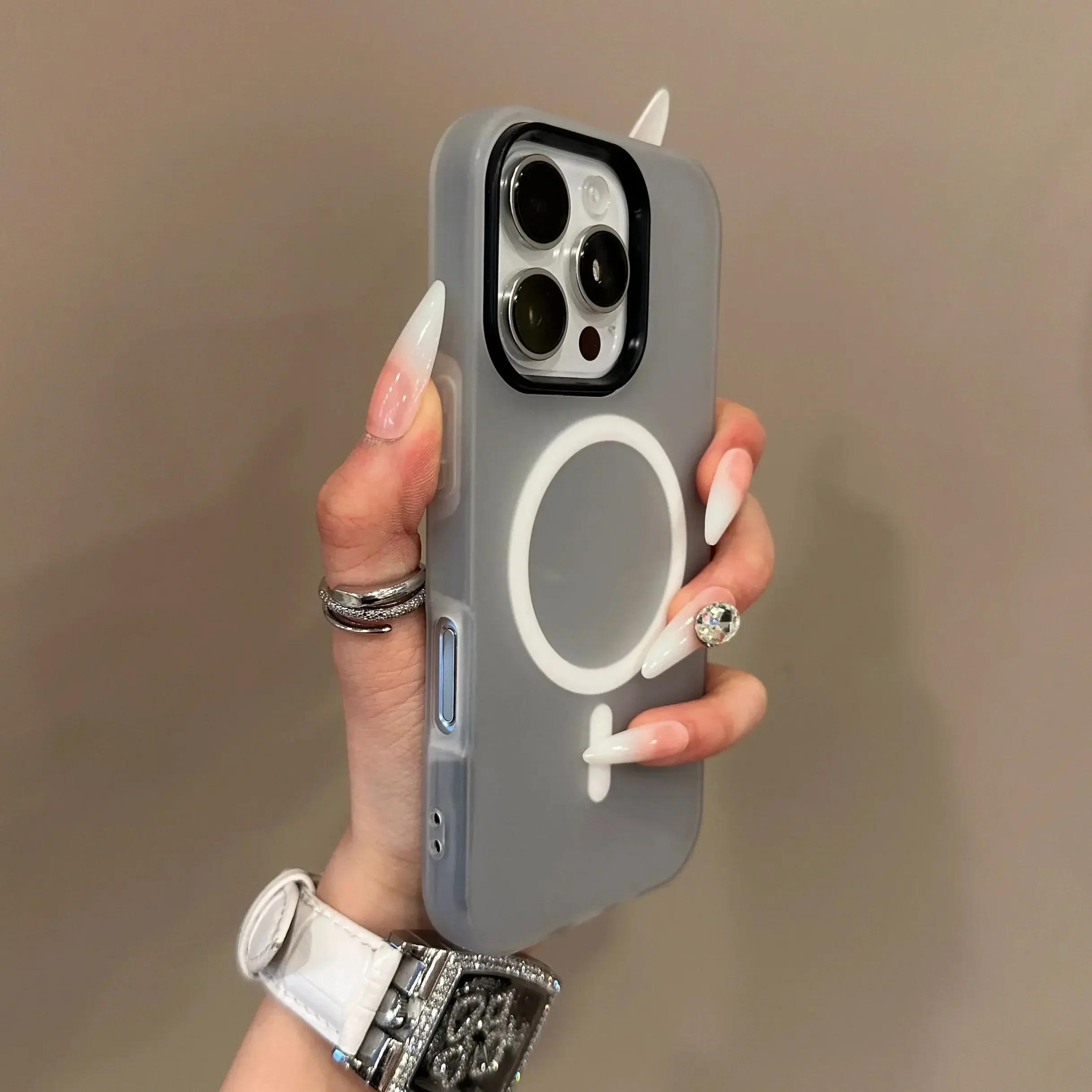 Candy Color 2 IN 1 For Magsafe Phone Case For iPhone 17 16 15 14 13 12 11 Pro Max Magnet Wireless Charger Matte Soft Cover Fund