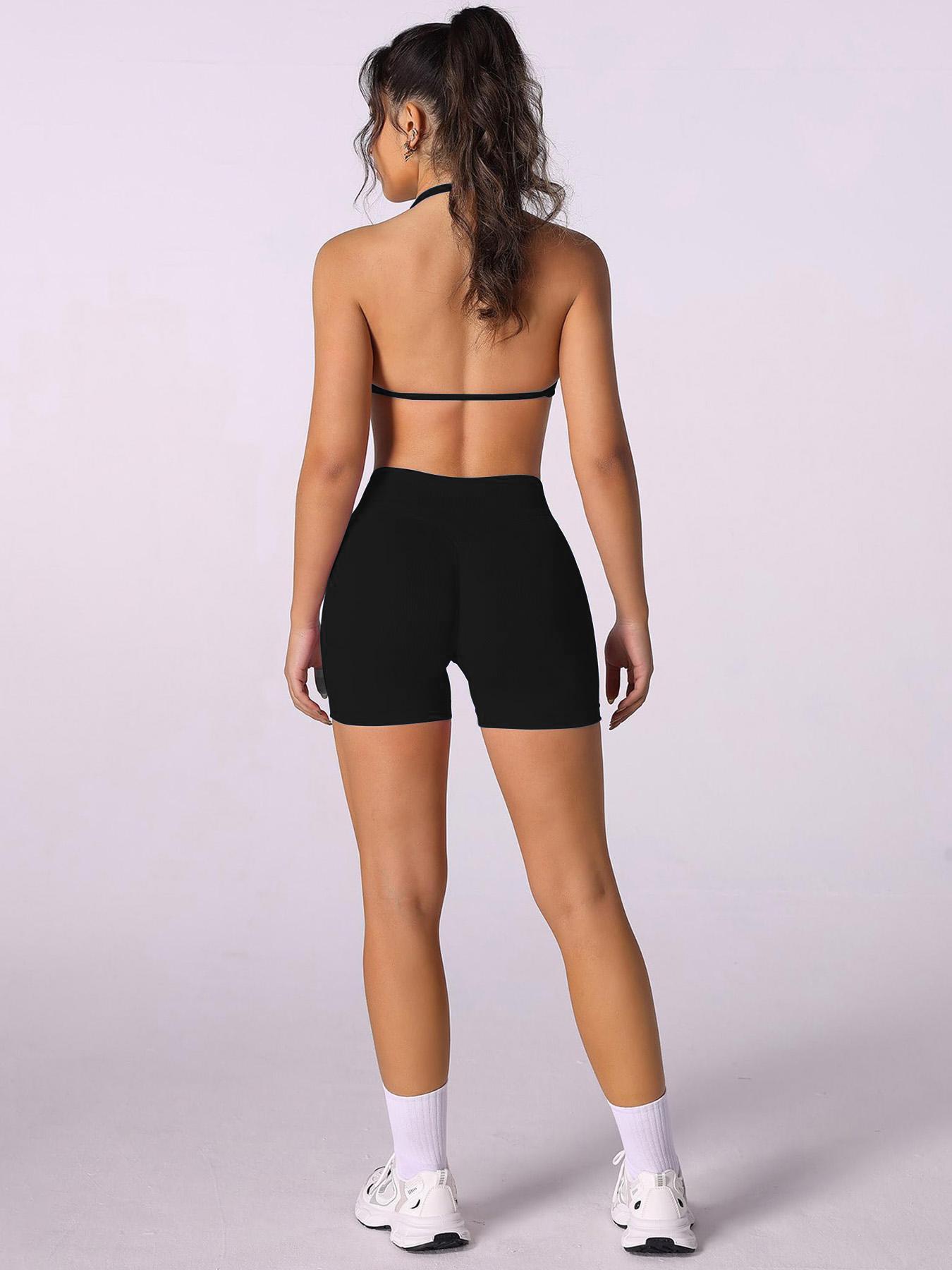 Two-Piece Set Women's Solid Crop Sports Bra & High Waist Shorts Tracksuit Set, Breathable Comfortable Sports Set for Yoga Gym Workout Running, Gym Exercise Activewear, Ladies Summer Sportswear