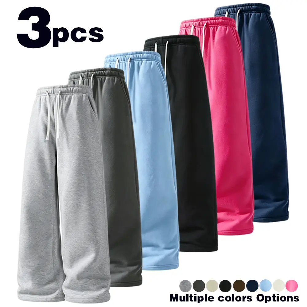 Solid color loose wide leg sweatpants for men, high waisted drawstring hanging feeling, lazy style, trendy and versatile, suitable for home leisure, floor length pants