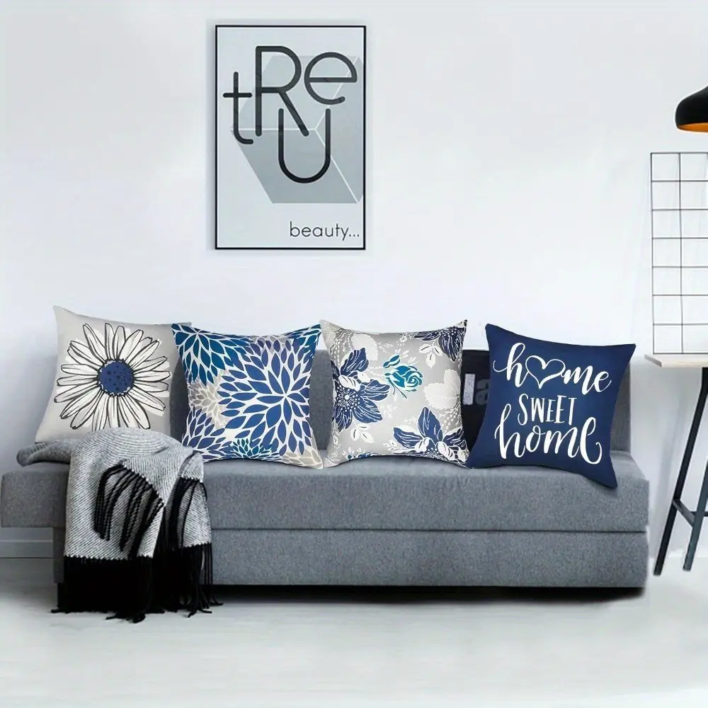 4pcs Abstract Geometric Pillow Set, Home Decoration Pillow, Waist Pillow, Linen Printed Pillow Set