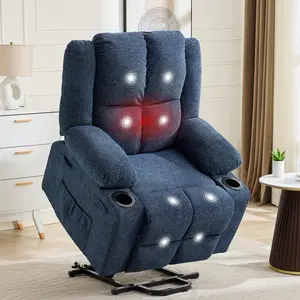 Garvee Power Lift Recliner Chair with Massage and Heat, Oversized Stand Assist, 155° Adjustable Lay Flat Electric Recliner with 2 Cup Holders, Linen Upholstery, Dark Blue for Living Room Comfort