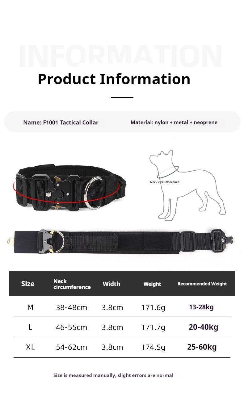 Military Style K9 Dog Collar, Thick Nylon Adjustable Working Pet Collar with Control Handle & Heavy Duty Metal Buckle for Medium Large Dogs