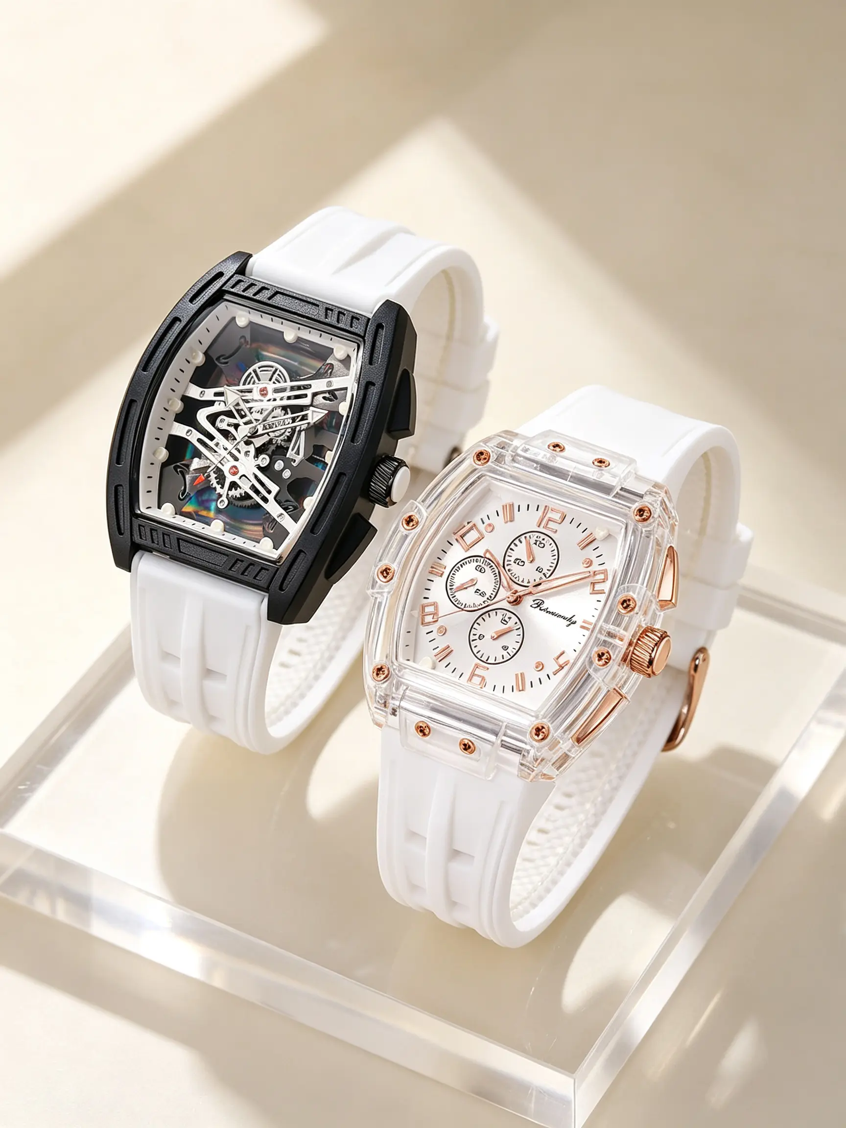 2pcs Fashionable Bucket Watch for Men, Silicone Strap, Analog Quartz, Perfect Gift for All Occasions, Couples Watches, Analog Wristwatches