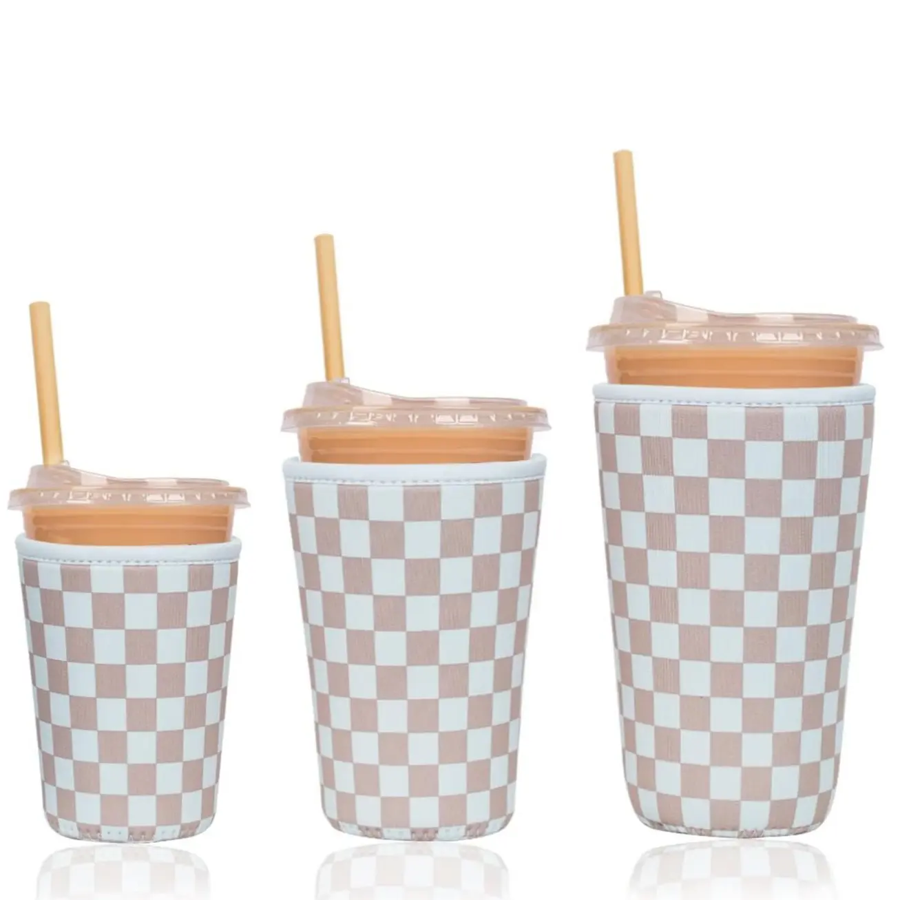 Milk Tea Cup Sleeves, 3-Pack Coffee Insulated Sleeves, Reusable Iced Coffee Cup Sleeves, Durable Cold Drink Sleeves, Classic Checkered Pattern, Suitable for Iced and Hot Beverages, Keeps Your Hands Dry and Your Drink Icy Cold.