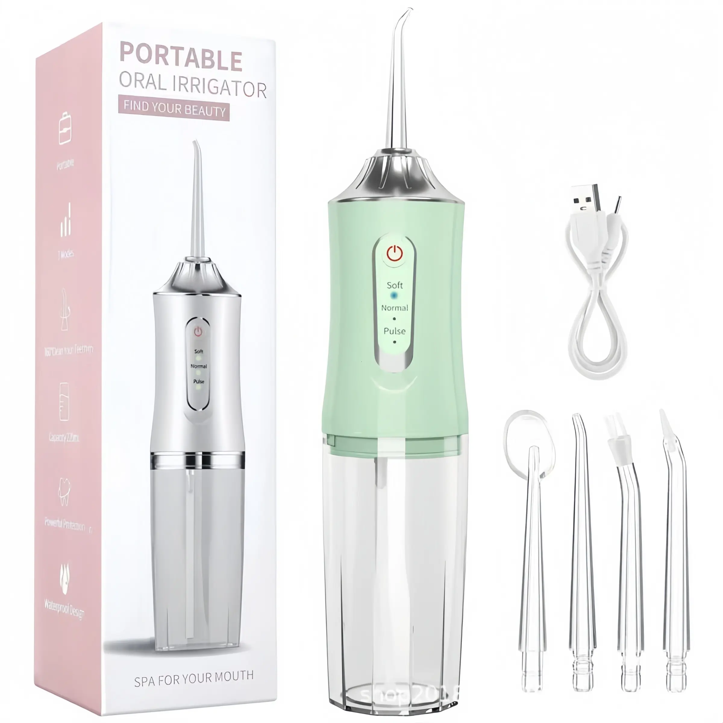 Portable Cordless Oral Irrigator with 4 Nozzles, Rechargeable Dental Cleaner for Men and Women, Ideal Gift, Model A10, New Condition