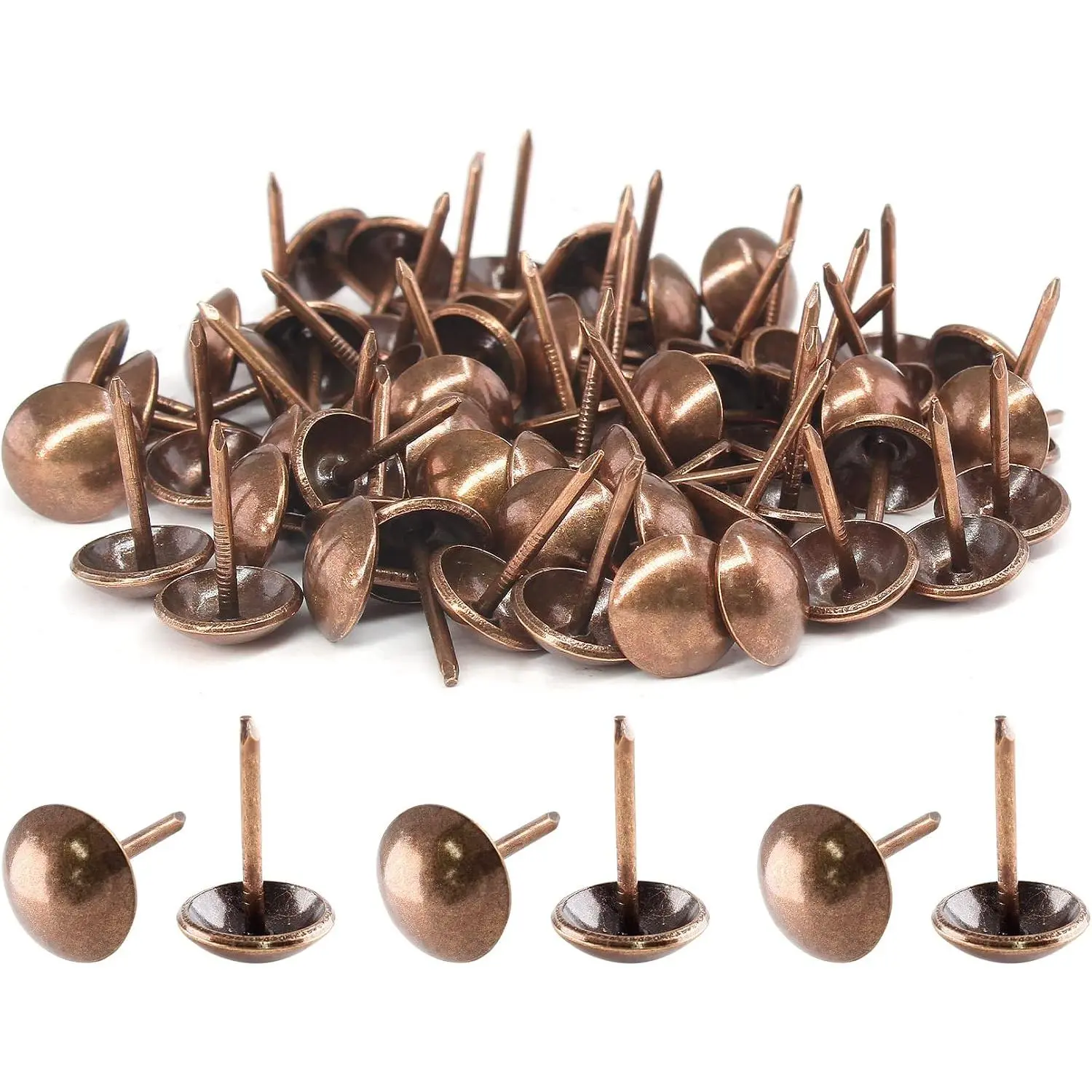 200 count Copper Upholstery Tacks Antique Metal Thumb Tacks Round  Upholstery Pins for Upholstered Furniture Cork Board DIY Projects or  Decor 11 x 17mm