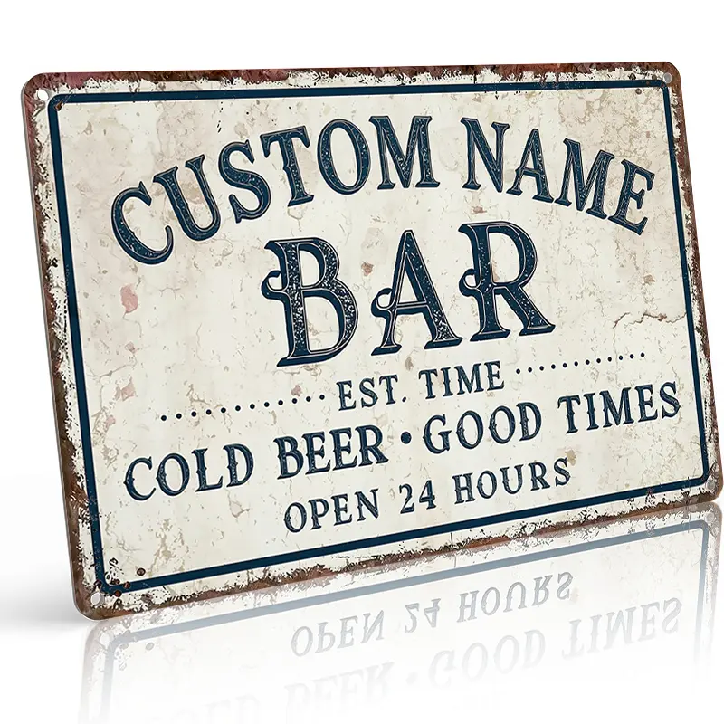 Custom Name Personalized Bar Metal Sign, 8×12 Inch Aluminum Distressed Vintage Rustic Style, Waterproof Rust-Proof Home Bar Wall Decor Gift, bedroom decor, room decorations, wall decor, house decor, wall art, vintage home decor, porch decor, home decor