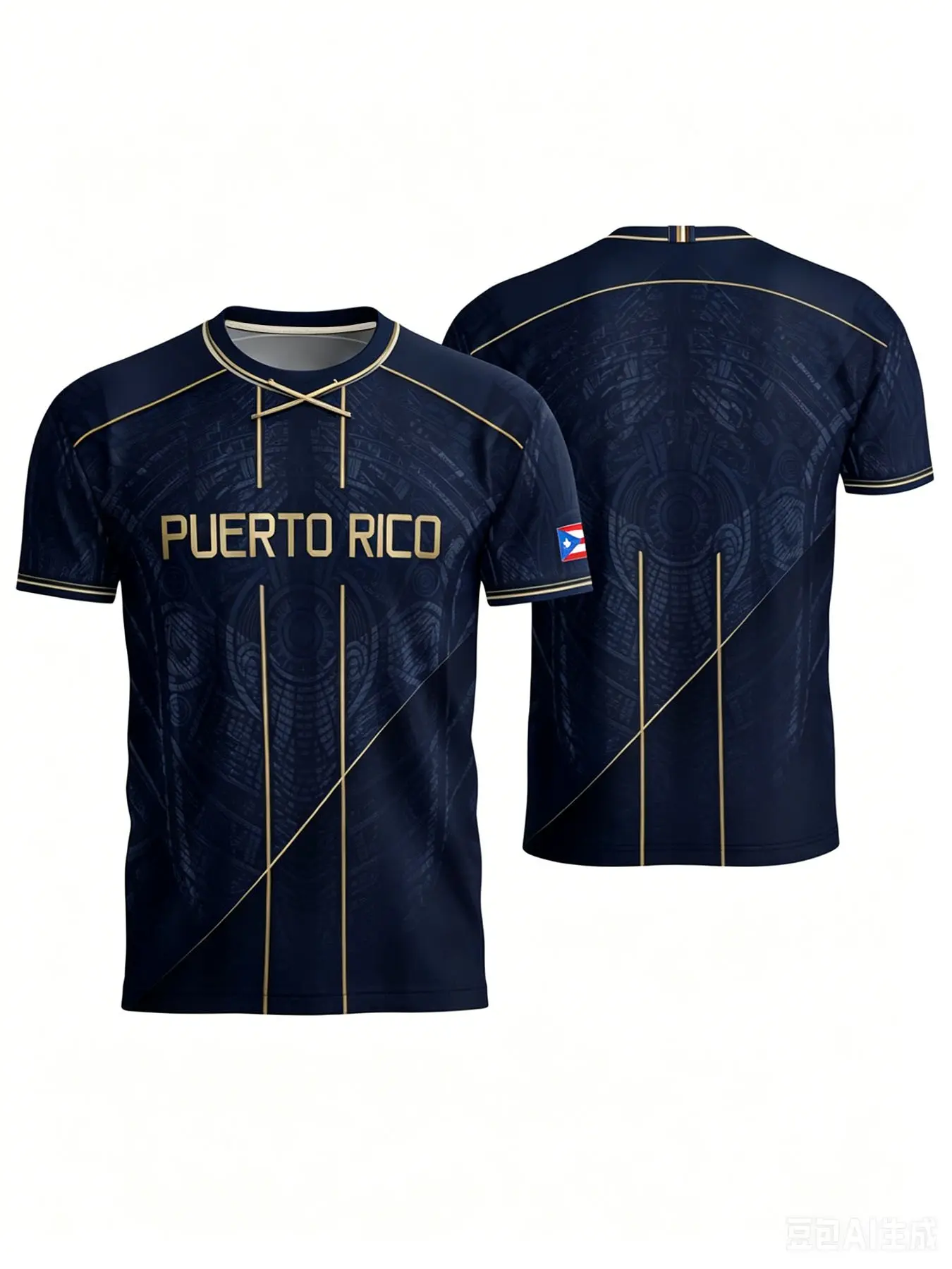 Vertical Line Maya Hidden Pattern Puerto Rico Fans' Short-Sleeved Casual Sports Jersey
