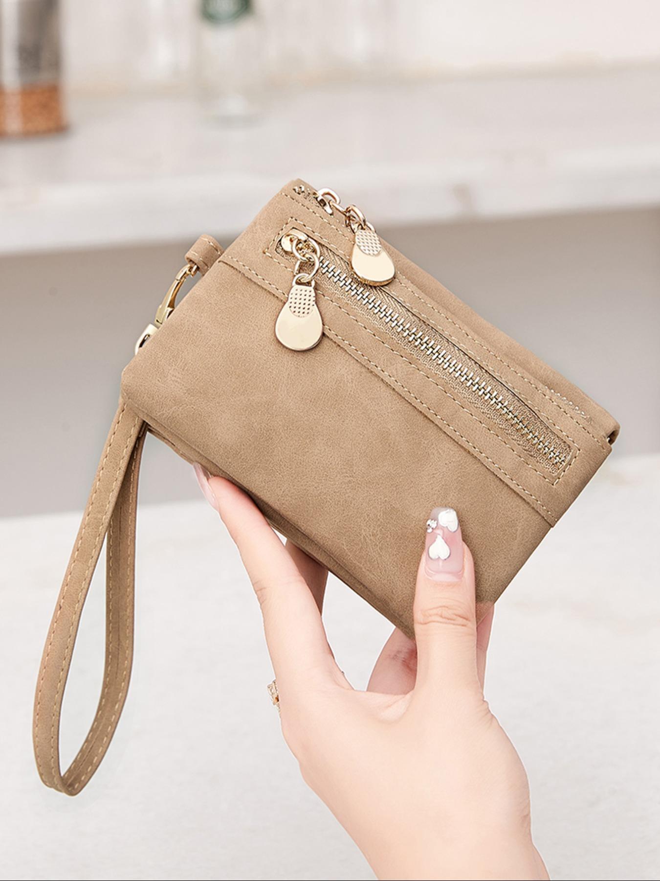 Women's Zipper Summer Bifold Wallet, Zipper Wallet Design, Simple Plain Color Card Holder Everyday Purse for Summer Daily Back To School, Casual Trendy Versatile Short Pouch for Women & Girls, Pu Leather Wallet