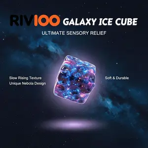 RIVIOO8CM Starry Nebula Print Ice Cube Squishy Toy, Malleable Taffy Feel Squeeze Fidget Toy, Portable Calming Sensory Toy for Office & Daily Stress Relief