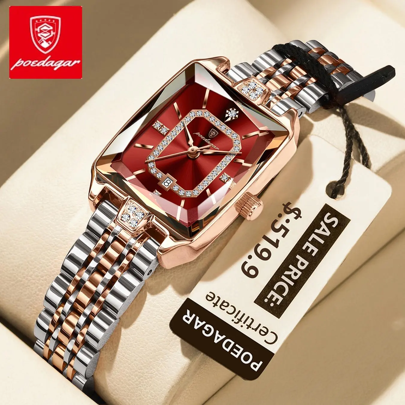 POEDAGAR Watches for Women, Elegant Rectangular Stainless Steel Quartz Wristwatch with Luminous Hands, Date and Buckle Clasp, Elegant Wristwatch, Quartz Analog Watch, Steel Band, Quartz Wrist Watches, Luminescent