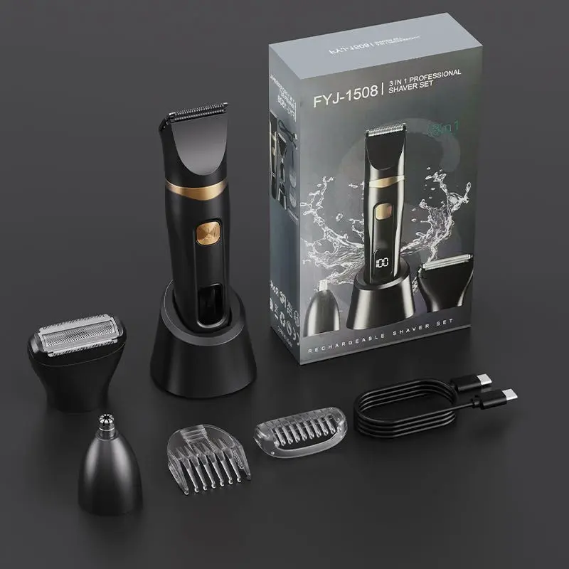 Men's Rechargeable Electric Shaver, Multi-Functional 3-In-1 Razor, Pain-Free Hair Removal for Sensitive Areas, Face, Armpits, Nose, Legs, Cordless Portable Shaver