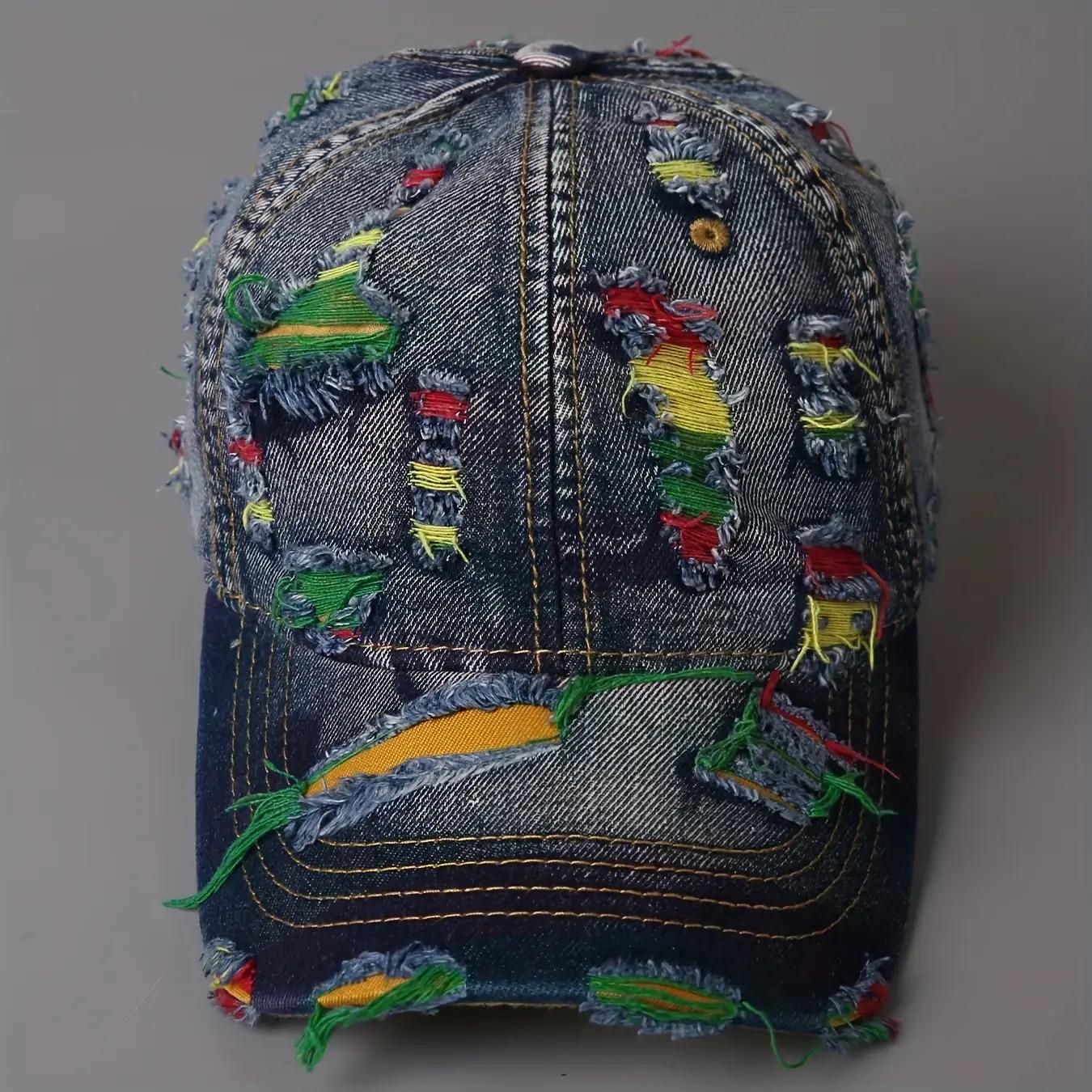 [Vintage Denim Baseball Cap] Vintage Distressed Denim Baseball Cap |       Washed & Frayed Brim, Adjustable Snapback Closure, Lightweight Unisex Streetwear Hat for Men & Women, Casual & Parties