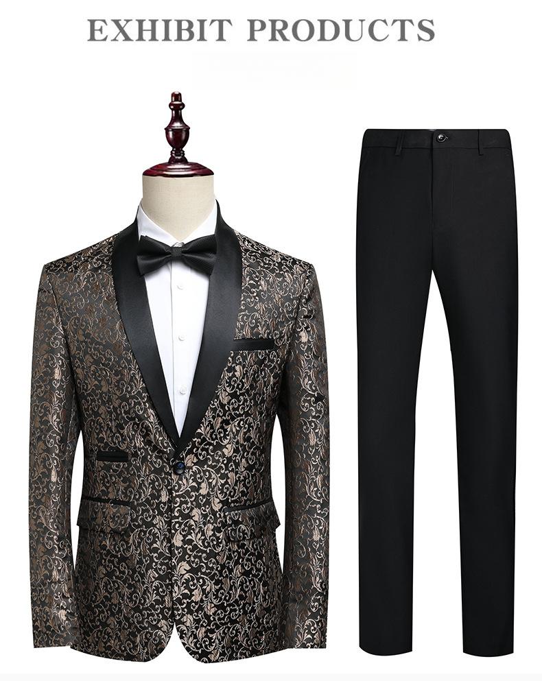 Men's Slim Fit Jacquard Shawl Lapel Suit  Korean Style Business Formal Blazer, Center Vent, Four Seasons Wear