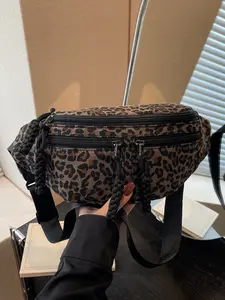Retro fashion niche leopard print multi-pocket chest/waist bag, simple lightweight adjustable strap daily commute travel crossbody bag