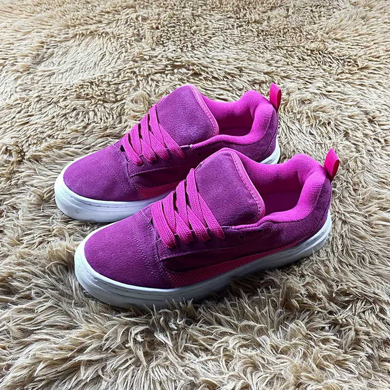 Women Hot Pink Magenta Suede Platform Skate Sneakers, Thick Matching Pink Twisted Laces Breathable Mesh Patch Low Top Casual Board Shoes, Trendy Y2K Street Walking Footwear for Teen Girls Daily Outfits