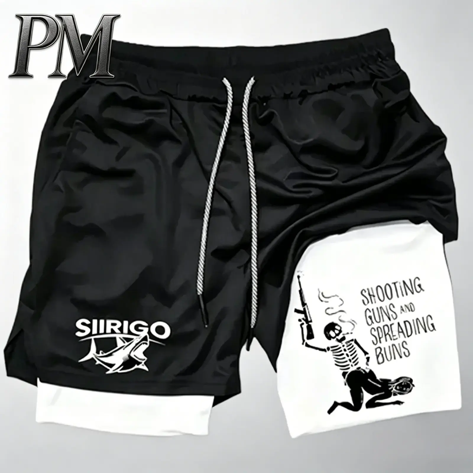 Men’s Skeleton Graphic 2-in-1 Running Shorts Quick-Dry Bilayer Compression Gym Athletic Training Shorts White Black Y2K Grunge Streetwear Summer Activewear Moisture Wicking Breathable Basketball Jogging Beach Outdoor Fitness Holiday Gift for Men Women