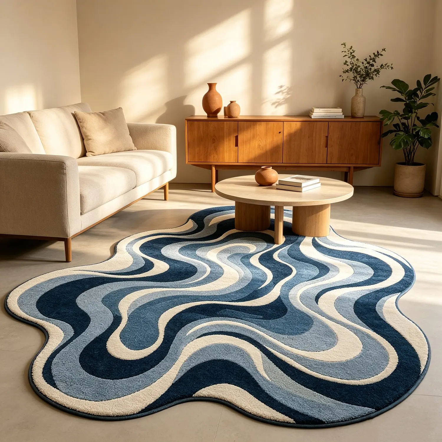 Artistic Flow Curve Rug, Decorative Area Rug, Modern Nordic Style, Hand Washable, Blue Color, Perfect for Living Room, Bedroom, Office, Holiday Gift, Indoor Area Rugs