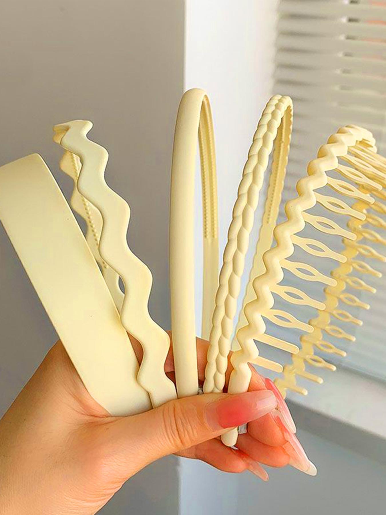9pcs/set Women's Casual Plain Color Wave Design Hair Hoop, Toothed Non-slip Headband, Daily Casual Versatile Hair Accessories, Headbands Women, Interchangeable Headbands