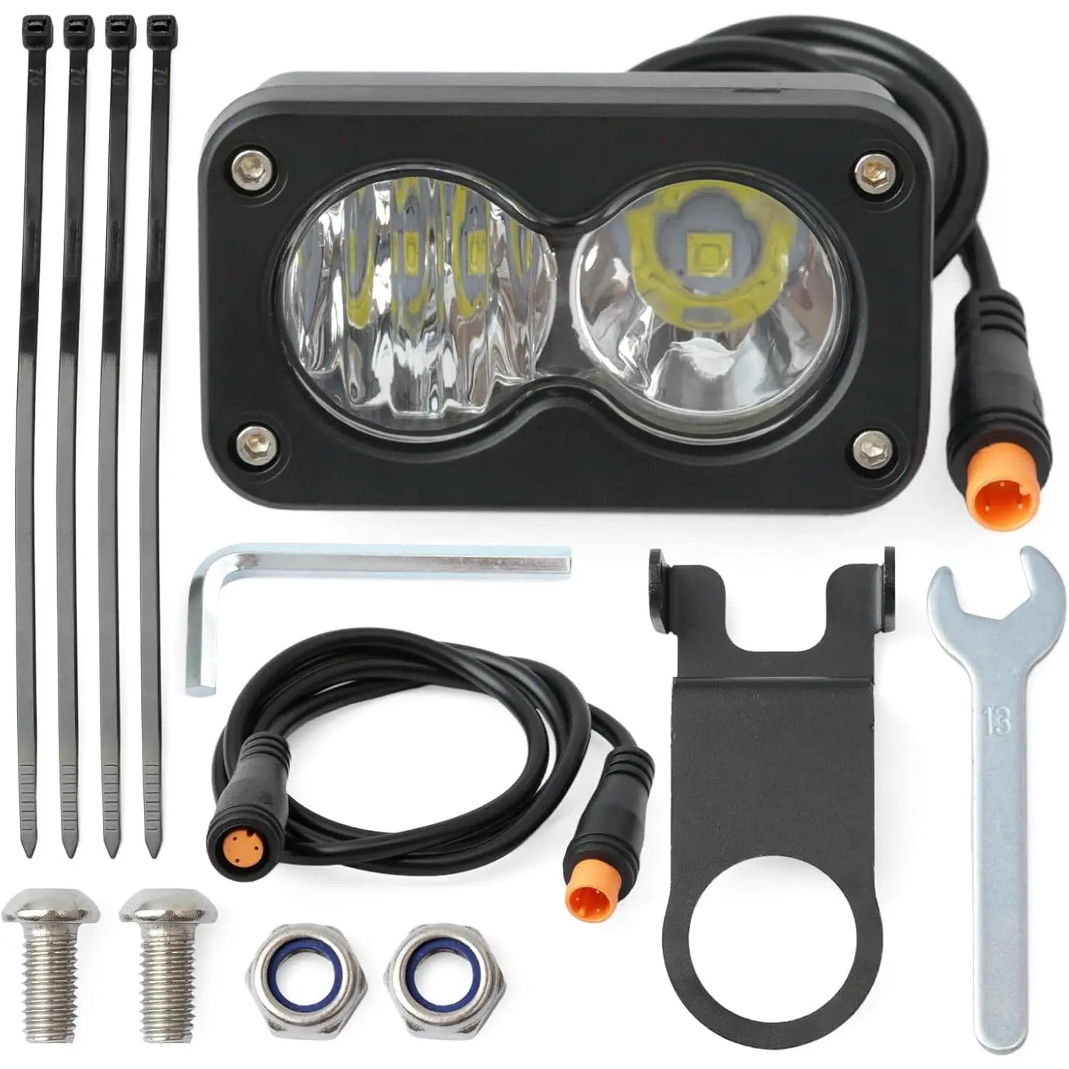 Ebike Headlight Kit Compatible with Ridstar Q20 Electric Bicycle Headlamp 20W 6000-6500K LED Bar, 3-Pin Dual Beam E-Bike Front Lamp with Mount Bracket Plug and Play White