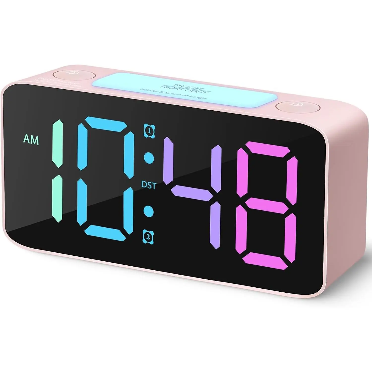 Extra Loud 110dB Alarm Clock for Heavy Sleepers, RGB Digital Clock with 7 Color Night Light, USB Charger, Cute Birthday Gift for Girls Teens Women, Bedside Clocks for Kids (Pink+RGB)