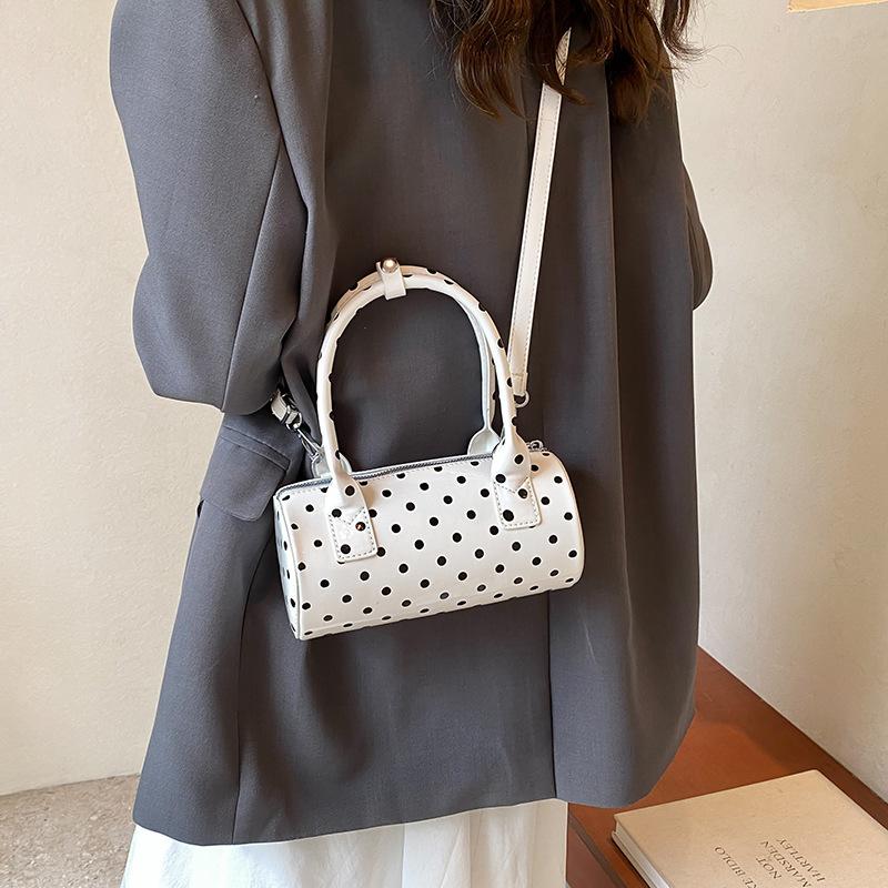 Crossbody Bag for Women Barrel Shape Mini Top Handle Purse PU Leather Polka Dot Cute Handbag Adjustable Strap Daily Use
