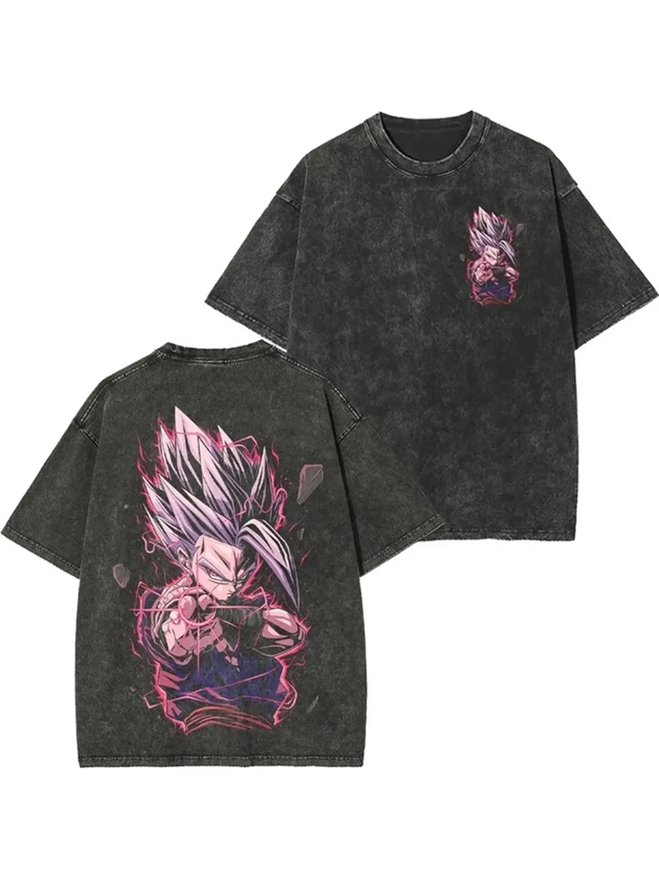 Dragon Ball Beast Gohan Graphic T-Shirt Vintage Washed Black Oversized Anime Tee, Graphic Washed Oversized Tee for Men & Women, Summer Round Neck Short Sleeve, Sports and Workout Shirt
