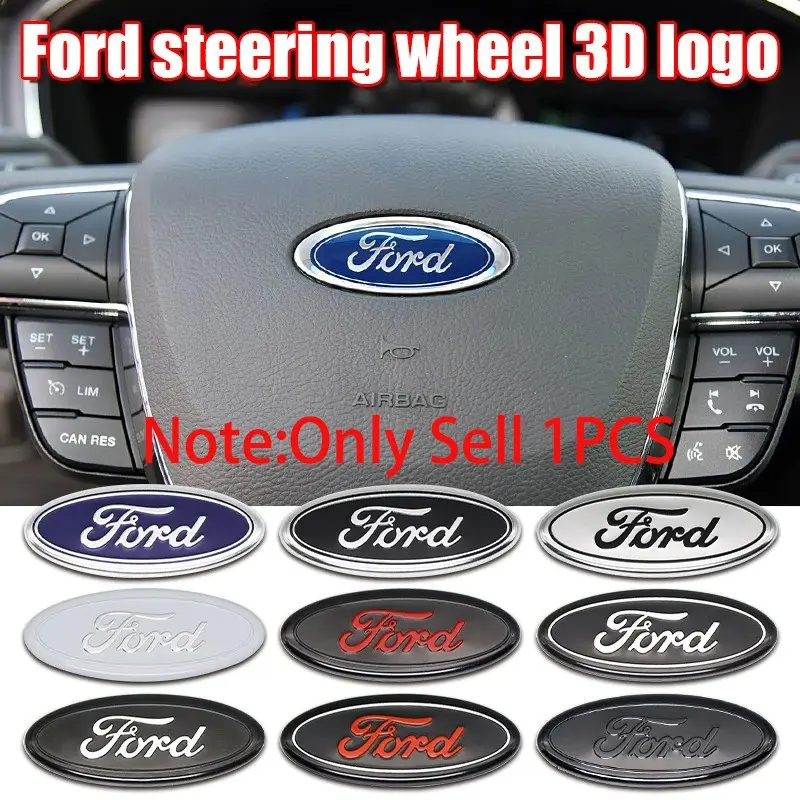 Ford 5.8x2.4cm Aluminum alloy For Ford Focus Mk2 Mk3 F150 Fiesta Mk7 Fusion Ranger Mondeo Mk4 Explorer Transit S-MAX Kuga Car Interior Steering Wheel Emblem Badge Logo Lid Cover Sticker Modification Auto Accessories