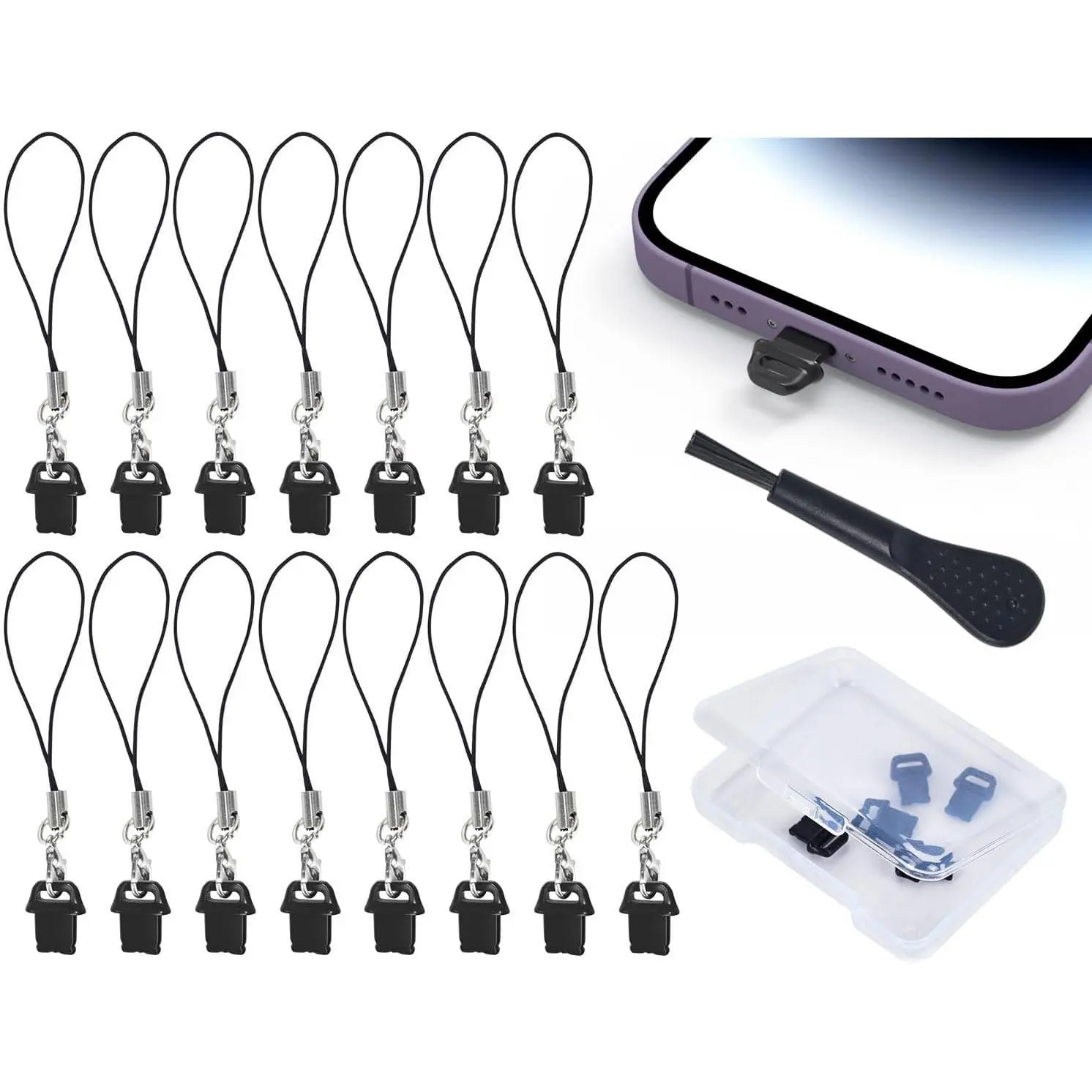 15 count Anti Dust Plug Kit Compatible with  14, 14 Pro,14 Pro Max,14 Plus,13,13 Pro,13 Pro Max,13 Mini,12,12 Pro,12 Pro Max,12 Mini,11,11 Pro,11 Pro Max,XS,XR,X,8,7,6 -  Port Cleaning Brush