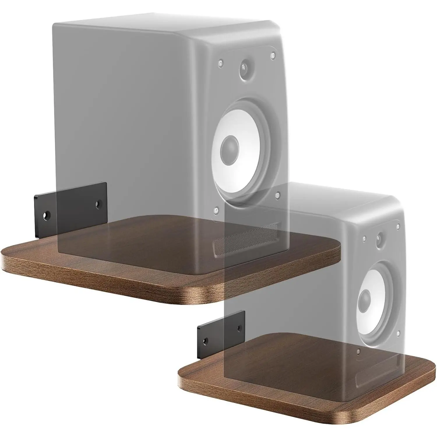 Wood Speaker Wall Mount Set - Heavy-Duty Floating Bookshelf Speaker Stands, Easy Installation Platform, Holds Up to 55 Lbs, for Living Room & Home Theater, 1 Pair (SWM302)