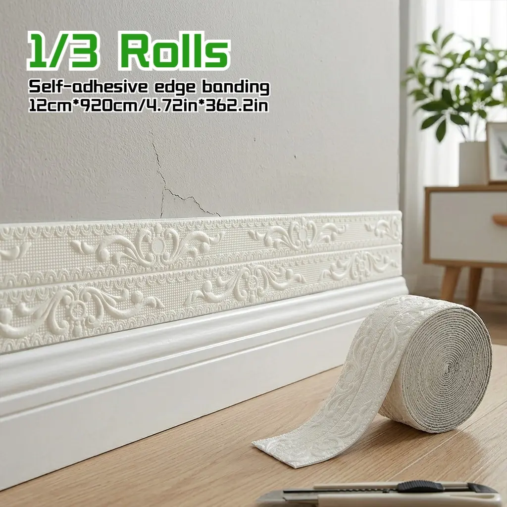 1/3 Roll 3D European Easy Foam Molding Trim Self-Adhesive, Peel And Stick Wall Edge Strips Foam Baseboard, Wall Base Molding Trim Suitable for Home, Ceiling Corners And Waistlines, Living Room Corner Protection, 3D Yin Yang Corner Lines