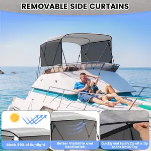 Garvee - 3-Loop Bimini with Removable Side Curtains, Durable Marine Grade Canvas, 2 Support Poles, and Easy Installation for Optimal Sun Protection and Comfort