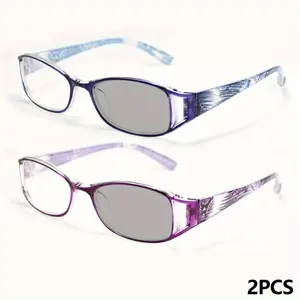 2-Pack Unisex Reading Glasses, Elegant Rectangular Lightweight Frames with High-Definition Lenses for Home and Office Use, Reading Eyeglasses