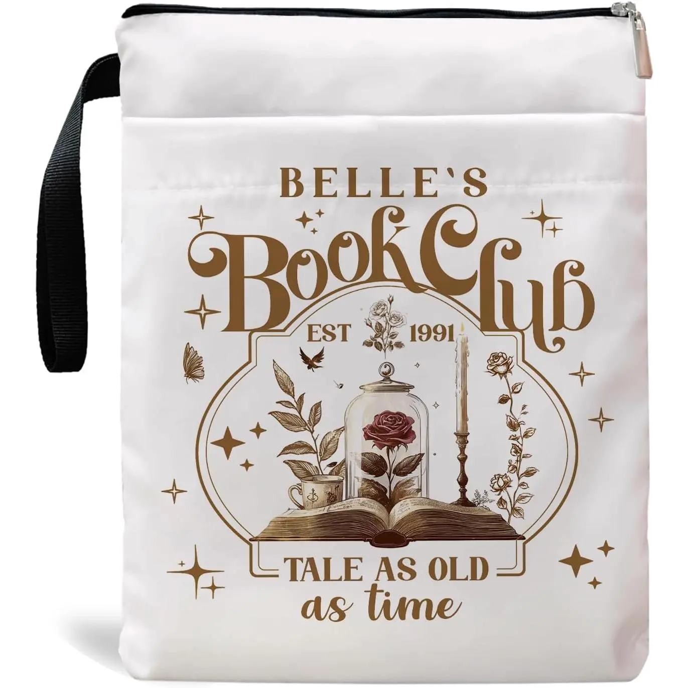 Tale As Old As Time Belle's Book Sleeve, Book Covers with Zipper, Book Lovers, Book Pouch Kindle Protector, Gifts for Women Teacher Librarian Bookworm Bookish (White-C, Large)