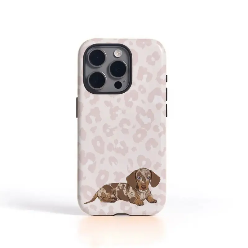 Phone Case - Leopard Print Cute Dachshund Pattern Phone Case Compatible with for iphone 17, 16PM, 15Promax, 11Pro, 12MINI, 13Plus, 7/8 SE, XS, XR, 2-In-1 Glossy Case